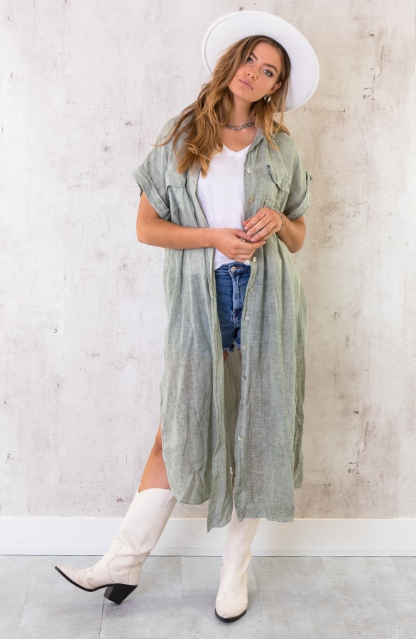 Oversized Linnen Kimono Army – shoparchief, foto 5