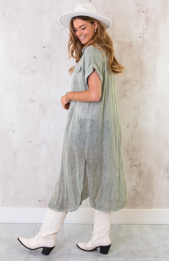 Oversized Linnen Kimono Army – shoparchief, foto 3