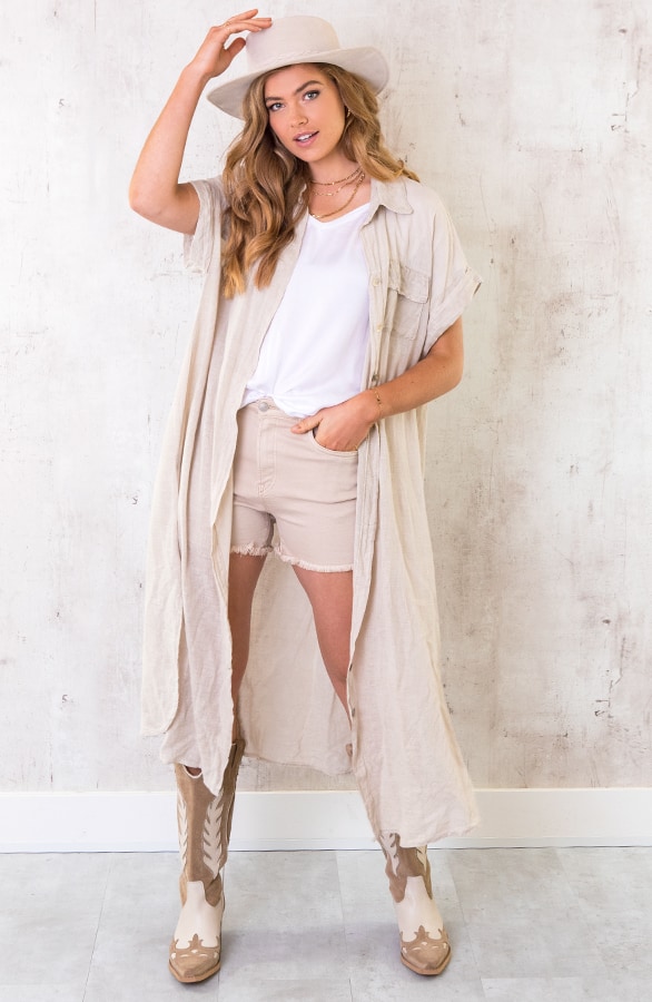 Oversized Linnen Kimono Beige – shoparchief