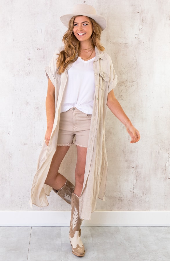 Oversized Linnen Kimono Beige – shoparchief, foto 2