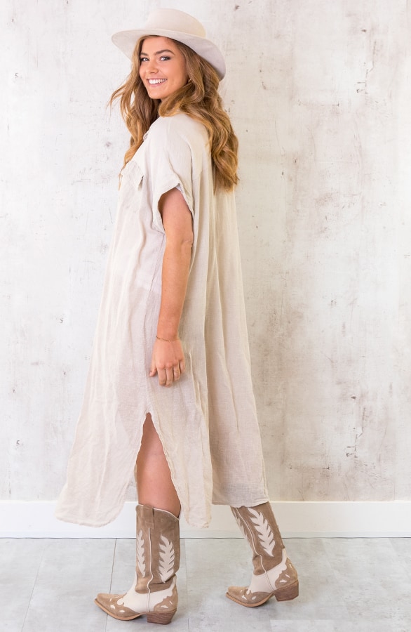 Oversized Linnen Kimono Beige – shoparchief, foto 3