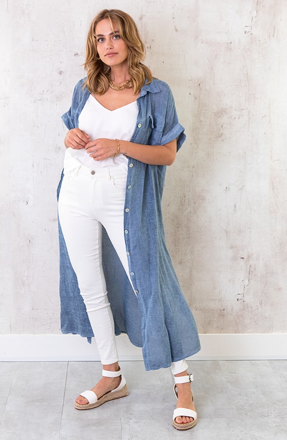 Oversized Linnen Kimono Denim Blue – shoparchief, foto 2