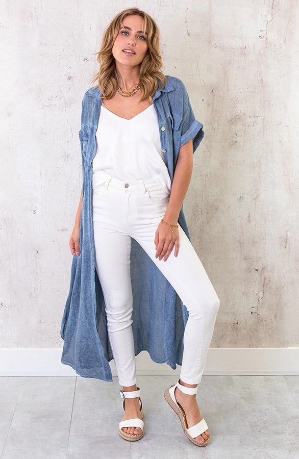 Oversized Linnen Kimono Denim Blue – shoparchief