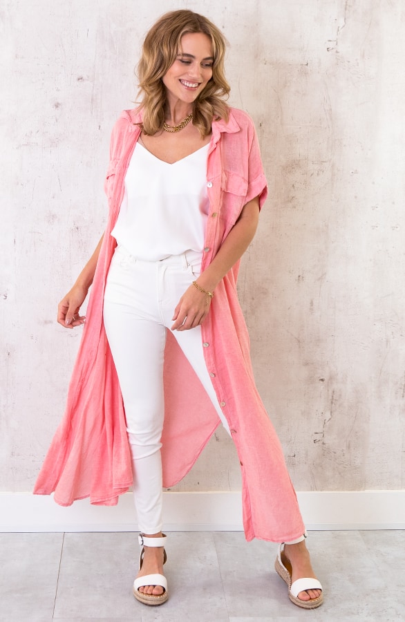Oversized Linnen Kimono Roze – shoparchief
