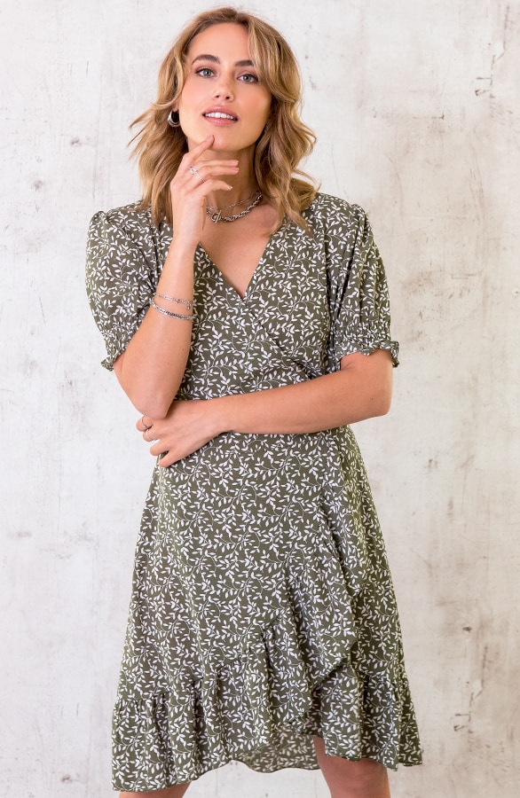 Overslag Ruches Leaves Jurk Army – shoparchief, foto 2