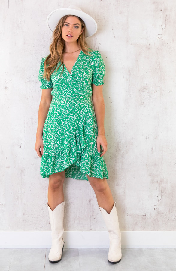 Overslag Ruches Leaves Jurk Groen – shoparchief, foto 2