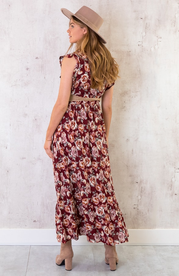 Ruffle Maxi Jurk Rozen Bordeaux – shoparchief, foto 4