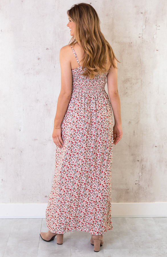 Spaghetti Maxi Jurk Bloemen Creme – shoparchief, foto 6