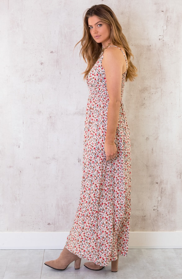 Spaghetti Maxi Jurk Bloemen Creme – shoparchief, foto 4