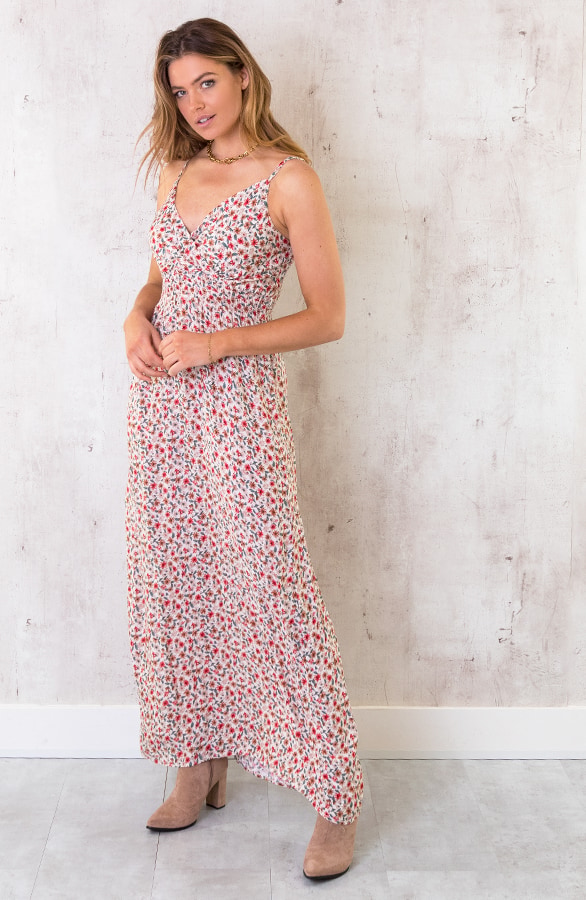 Spaghetti Maxi Jurk Bloemen Creme – shoparchief, foto 3