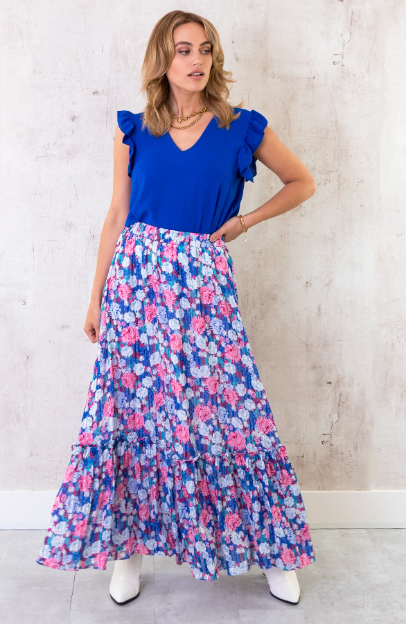 V-hals Ruffle Blouse Kobalt – shoparchief, foto 8