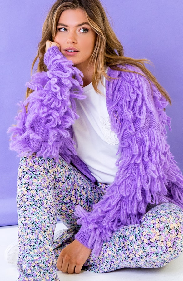 Oversized Knitted Fringe Vest Purple – shoparchief