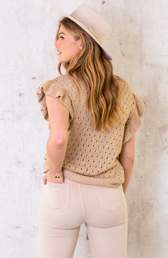 Gehaakte Lurex Ruffle Top Goud – shoparchief, foto 3