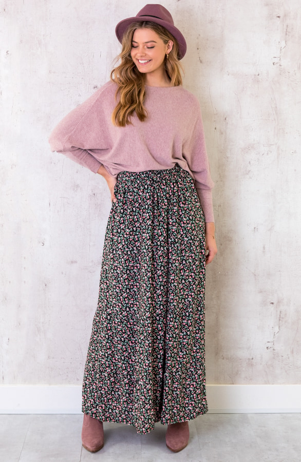 Katoenen Maxi Rok Bloemen Zwart Roze – shoparchief, foto 9