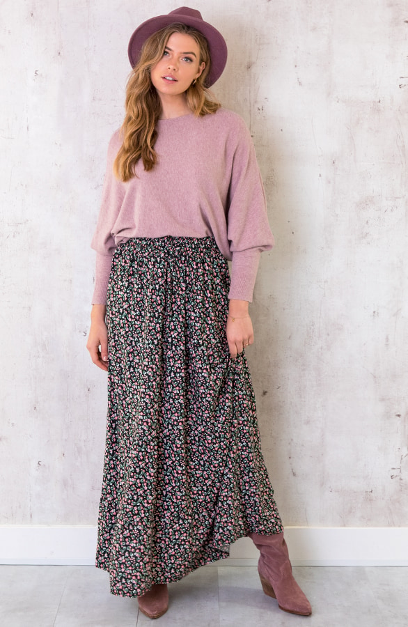 Katoenen Maxi Rok Bloemen Zwart Roze – shoparchief, foto 12