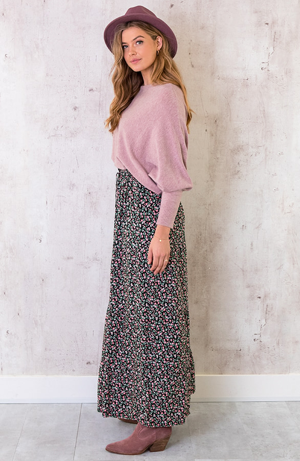 Katoenen Maxi Rok Bloemen Zwart Roze – shoparchief, foto 10