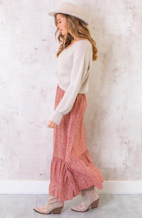 Katoenen Maxi Rok Leaves Terracotta – shoparchief, foto 4
