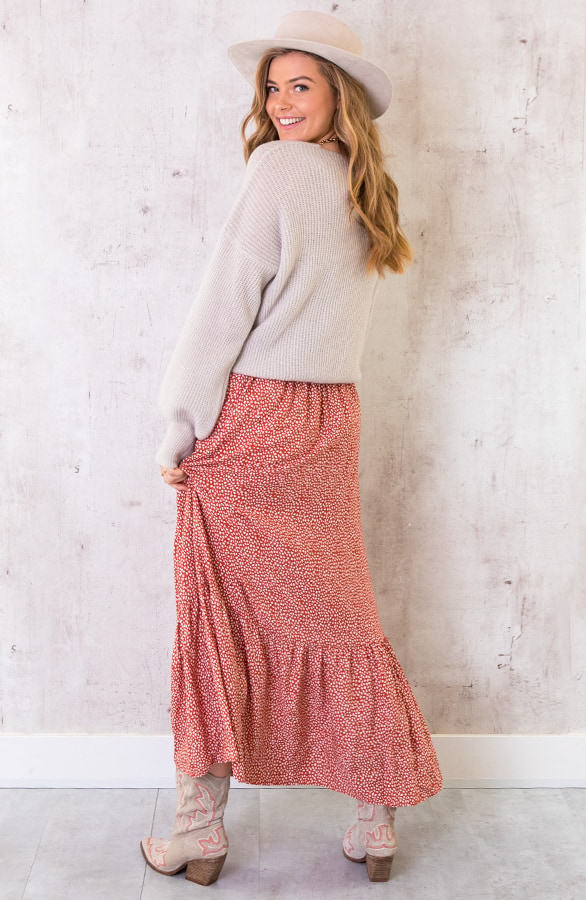 Katoenen Maxi Rok Leaves Terracotta – shoparchief, foto 5