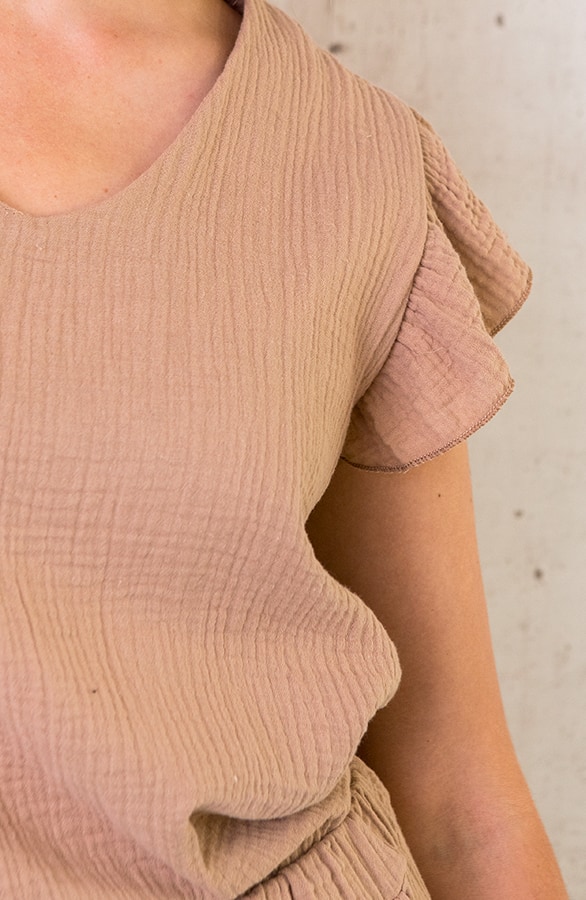 Katoenen Ruffle Top Camel – shoparchief, foto 5