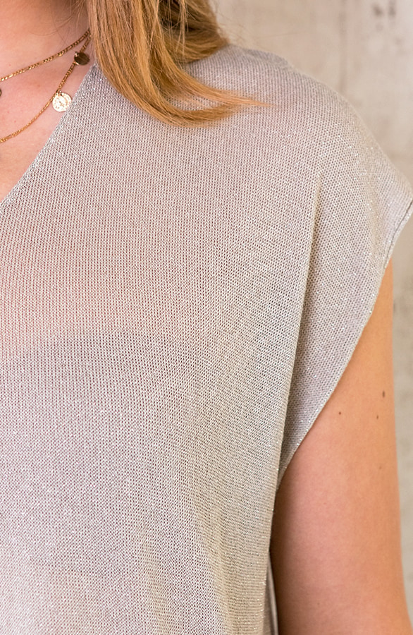 Lurex V-hals Top Beige 1.0 – shoparchief, foto 6