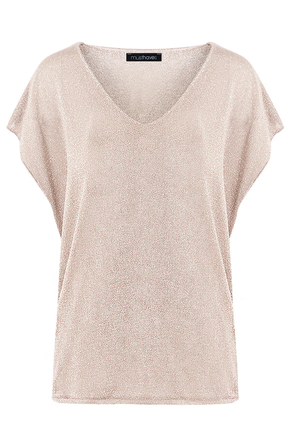 Lurex V-hals Top Beige 1.0 – shoparchief