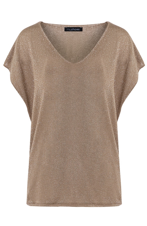 Lurex V-hals Top Taupe 1.0 – shoparchief