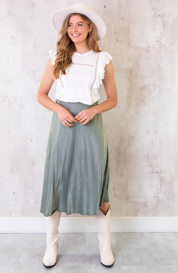 Midi Satijnen Rok Army – shoparchief, foto 4