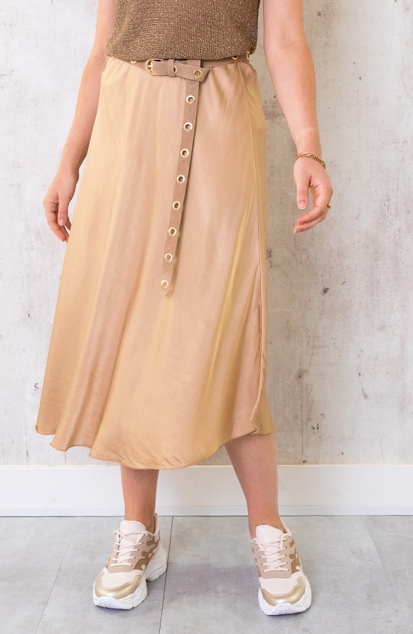 Midi Satijnen Rok Beige – shoparchief
