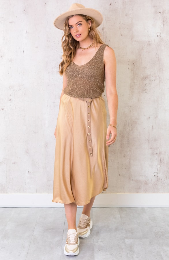Midi Satijnen Rok Beige – shoparchief, foto 3