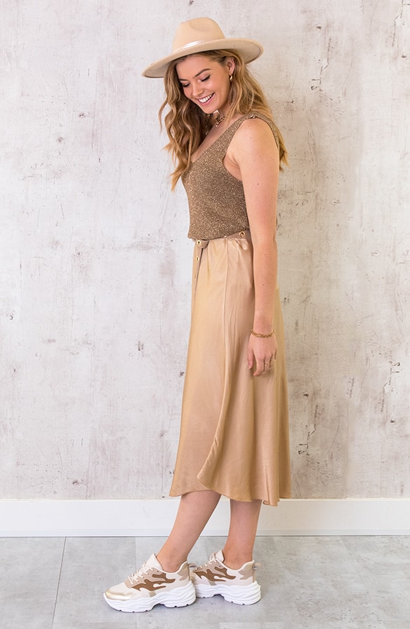 Midi Satijnen Rok Beige – shoparchief, foto 4
