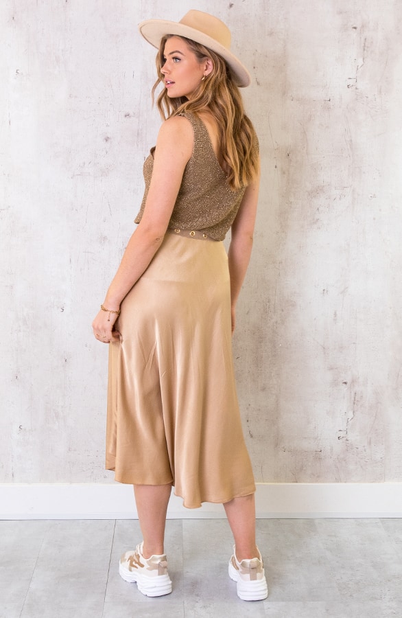 Midi Satijnen Rok Beige – shoparchief, foto 5
