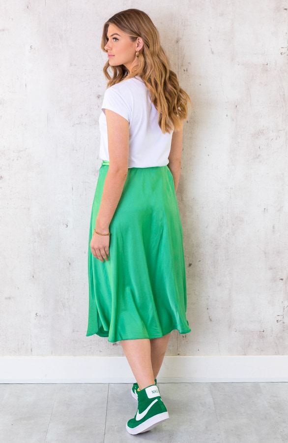 Midi Satijnen Rok Bright Green – shoparchief, foto 4