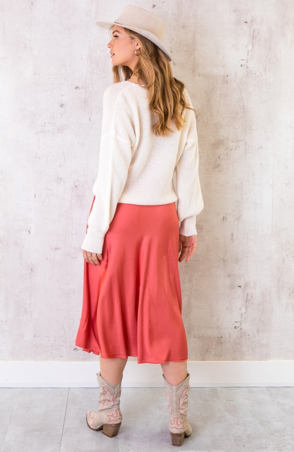 Midi Satijnen Rok Koraal – shoparchief, foto 7