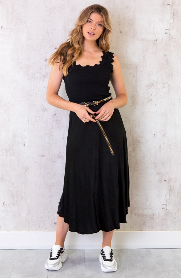 Midi Satijnen Rok Zwart – shoparchief, foto 5