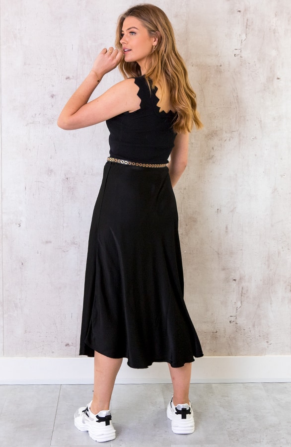 Midi Satijnen Rok Zwart – shoparchief, foto 7