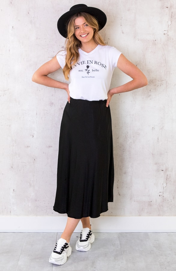 Midi Satijnen Rok Zwart – shoparchief, foto 2