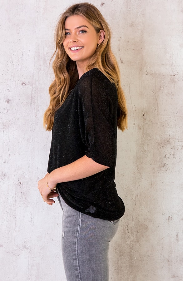 Oversized Lurex Dames Top Zwart – shoparchief, foto 2
