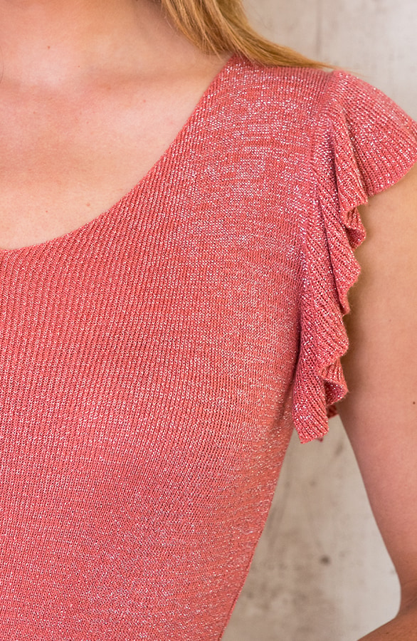 Ruffle Lurex Top Dust Koraal – shoparchief, foto 5