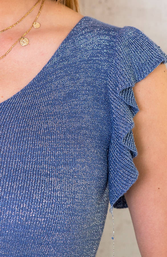 Ruffle Lurex Top Jeansblauw – shoparchief, foto 2