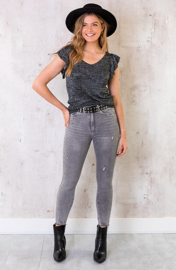 High Waist Skinny Jeans Damaged Grijs – shoparchief, foto 7