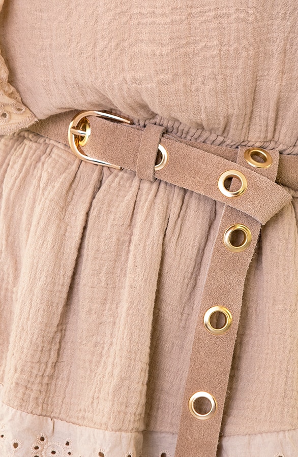 Suede Gesp Riem Lang Beige – shoparchief, foto 7