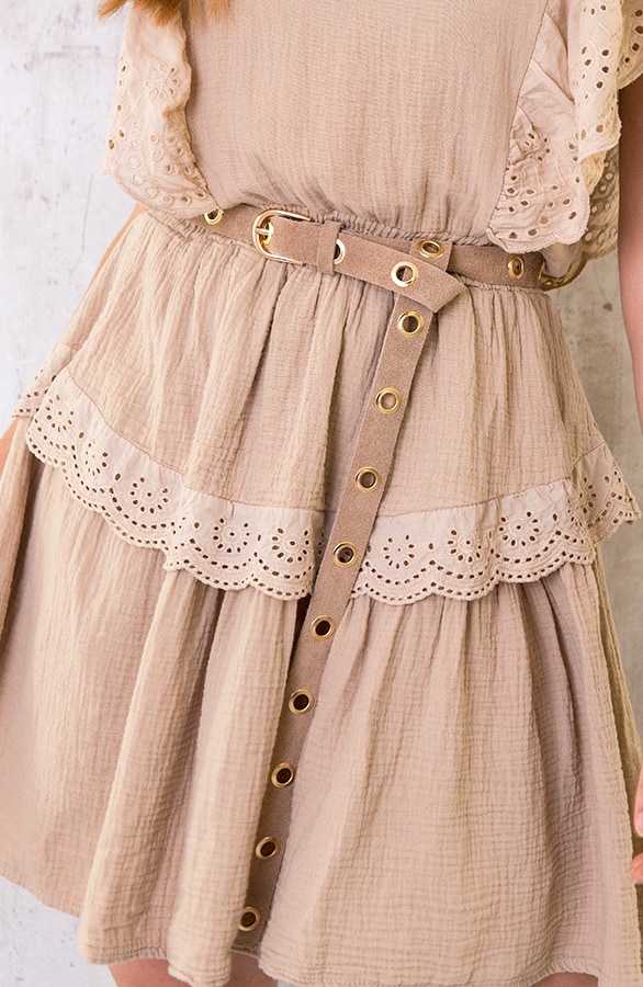 Suede Gesp Riem Lang Beige – shoparchief, foto 6