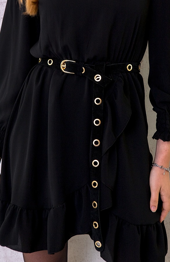 Suede Gesp Riem Lang Zwart – shoparchief, foto 2