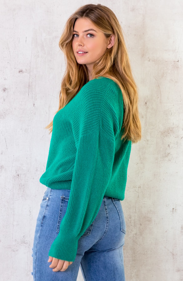 Basic Soft V-Trui Bright Green – shoparchief, foto 4