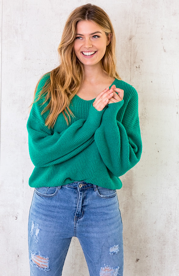Basic Soft V-Trui Bright Green – shoparchief, foto 2