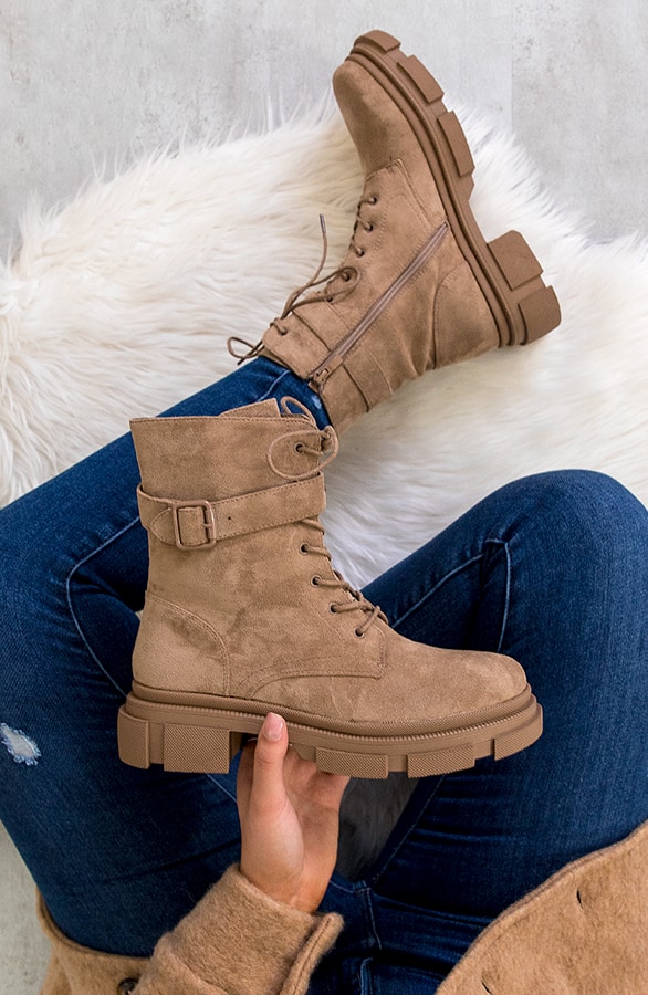 Biker Boots Suede Taupe – shoparchief