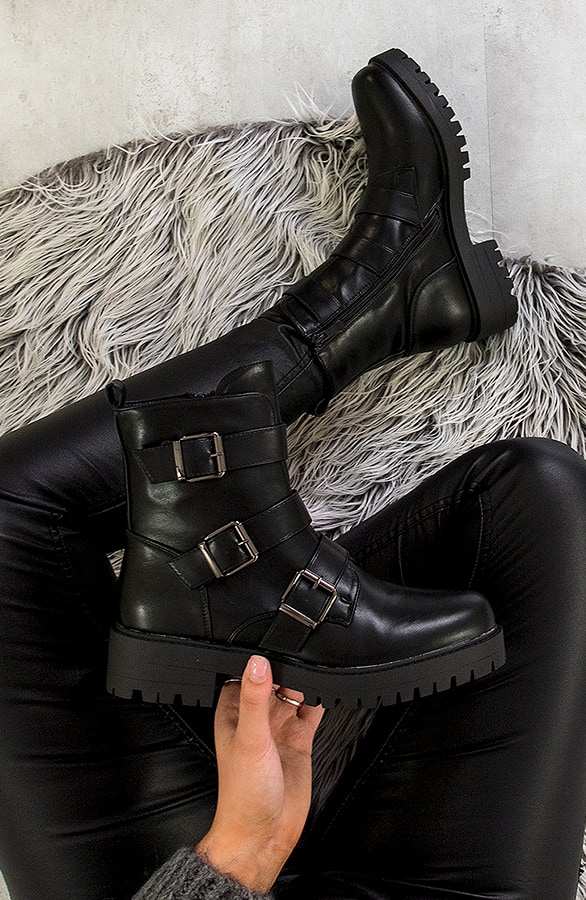 Biker Buckle Boots Metallic Black – shoparchief