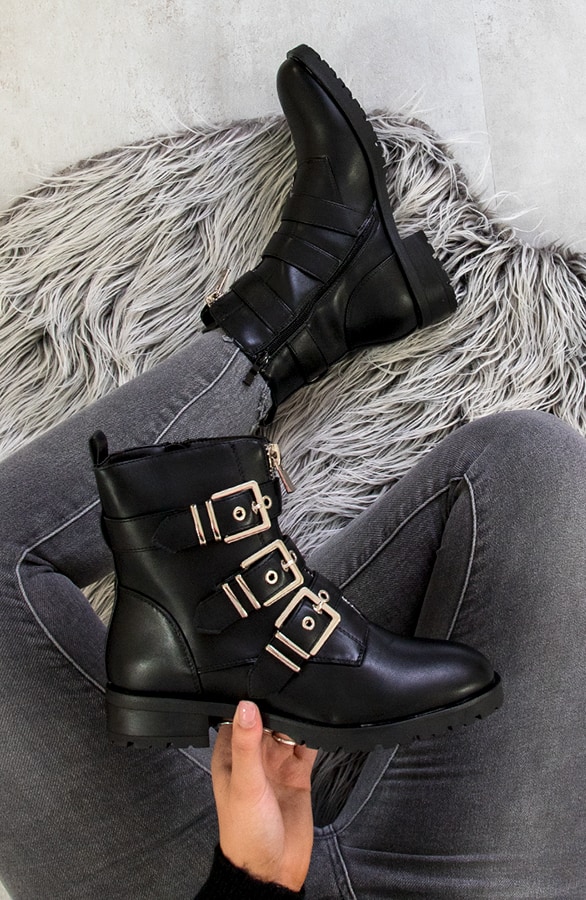 Biker Buckle Gesp Boots Zwart – shoparchief