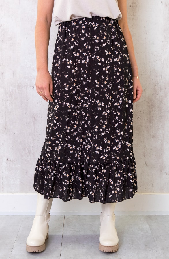 Bloemen Rok Midi Zwart – shoparchief