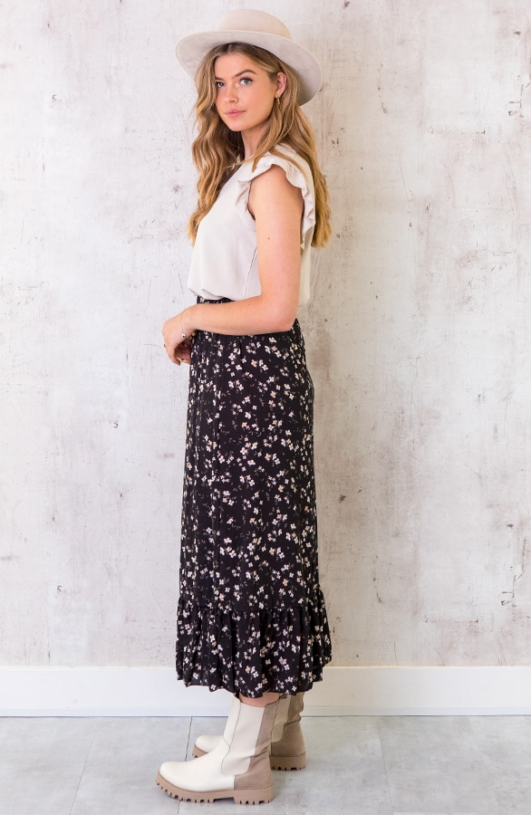 Bloemen Rok Midi Zwart – shoparchief, foto 3